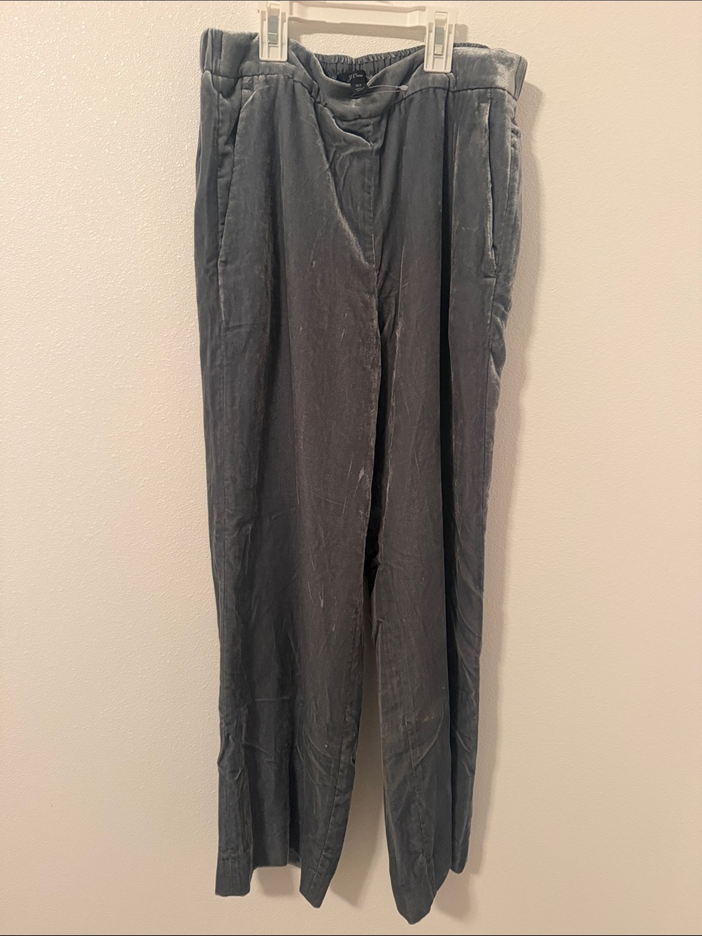 J. Crew crushed velvet Straight Leg Pants in Charcoal Gray